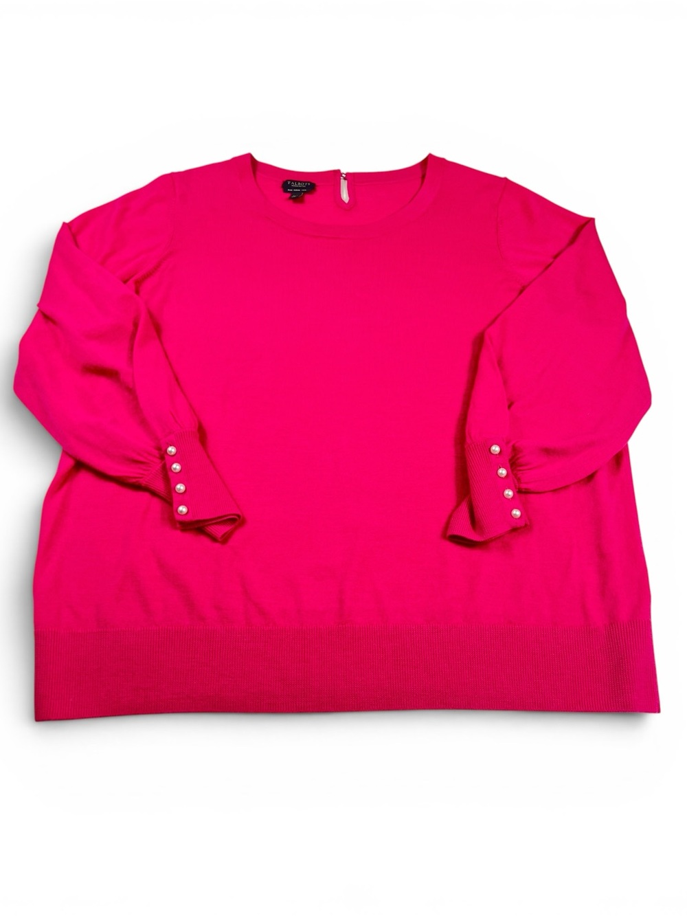 Talbots Merino Wool Sweater Hot Pink Relaxed Soft Knit Pearl Cuff Pullover XLP
